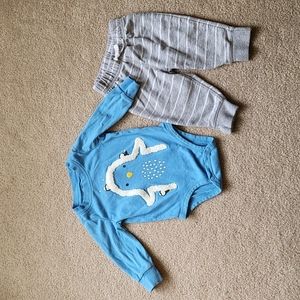 Carter's penguin long sleeve onesie and pants set, 6 months, blue, winter, snow